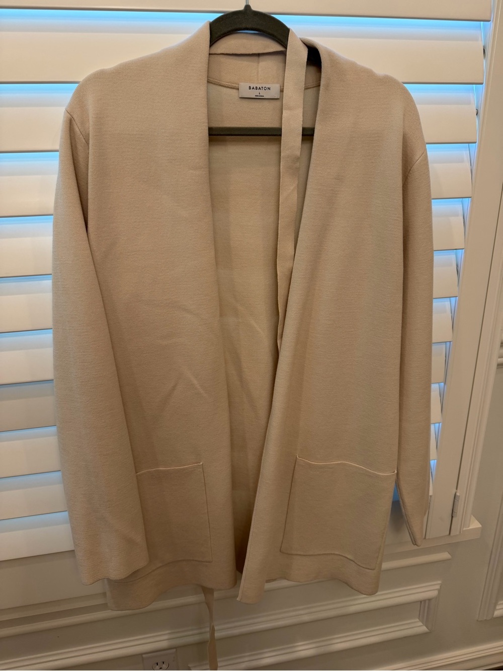 Babaton Soft Beige Open-Front Knit Cardigan
